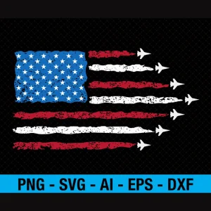 Patriotic Red White Blue USA Flag Fighter Jets 4th of July Png Svg, Design for Cricut, Silhouette