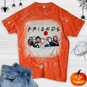 Friends Horror Movie Characters Distressed Bleached Shirt-1