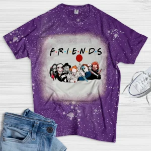 Friends Horror Movie Characters Distressed Bleached Shirt