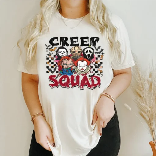 Halloween Shirt: Retro Creep Squad & Spooky Movie Characters-1