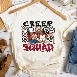 Halloween Shirt: Retro Creep Squad & Spooky Movie Characters-2