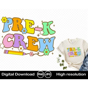 Pre-K Crew Png, Preschool Crew Png, Back to School Png, First Day of School, Teacher Shirt Png, Gift for Teacher Png, Wavy Stacked Png, Digital Download