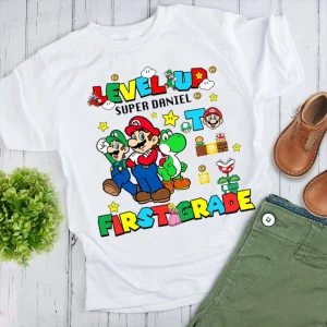 Level Up Super Mario Tshirt,First Day Of School Shirt,Back To School Tee,1st Day Of School Super Mario Shirt,Super Mario Lover Teacher Tee-2