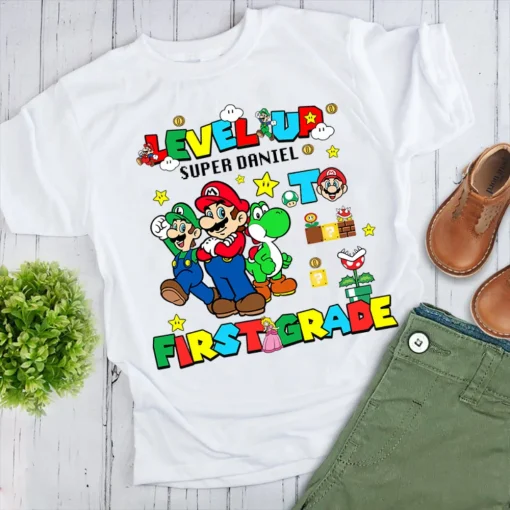 Level Up Super Mario Tshirt,First Day Of School Shirt,Back To School Tee,1st Day Of School Super Mario Shirt,Super Mario Lover Teacher Tee-2