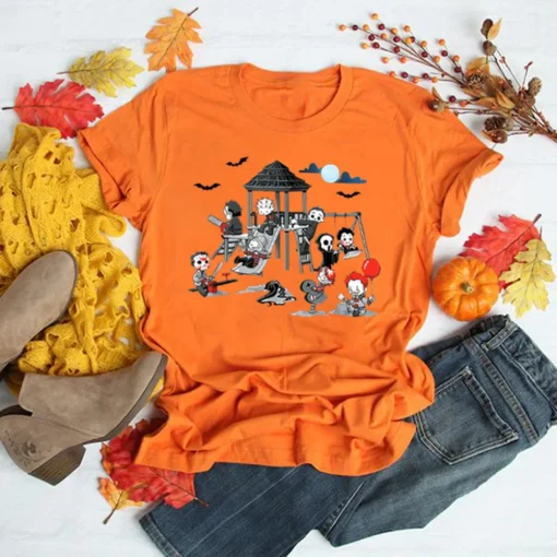 Halloween Shirt: Cute Horror Characters, Movies Sweatshirt, Mugshot & Chibi Disney Balloon