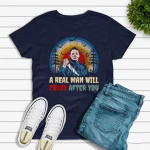 Hilarious Halloween Shirt: Real Man Chases, Horror Friends, Horror Fan-1