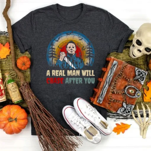 Hilarious Halloween Shirt: Real Man Chases, Horror Friends, Horror Fan-2