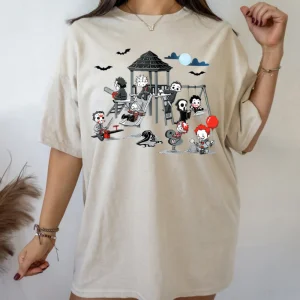 Halloween Shirt: Cute Horror Characters, Movies Sweatshirt, Mugshot & Chibi Disney Balloon-3