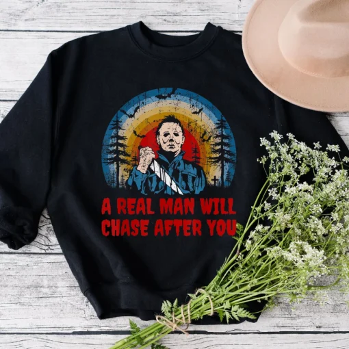 Halloween Shirt: Vintage Horror Films, Michael Myers Chase-1