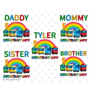 Personalized Tayo Bus Birthday PNG Bundles, Tayo the Little Bus Family Png, Tayo the Little Bus Birthday Kids Png, Custom Name And Age Png