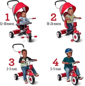 4-in-1 Stroll 'N Trike, Red Toddler Tricycle for Ages 1 Year -5 Year