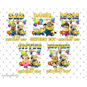 Personalized Minions Birthday Celebration Family PNG