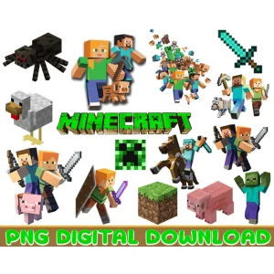 Minecraft Video Game png bundle, Minecraft png, Gaming png, Game Birthday Digital Download