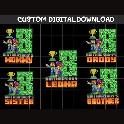 Custom Name Age Birthday Girl/Boy Png, Minecrafter Happy Birthday Png, Mine Family Matching Png, Mine Digital File Png