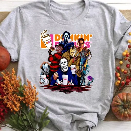 Halloween Shirt: Horror Characters from Dunkin' Donuts & Horror Movies