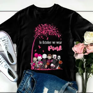 Pink Horror Friends Halloween Shirt, Cancer Survivor & Awareness Tee