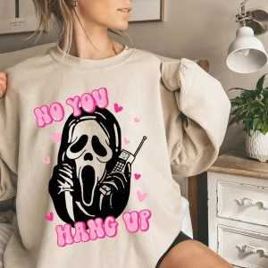 No You Hang Up Sweatshirt, Funny Halloween Ghostface Sweater-2