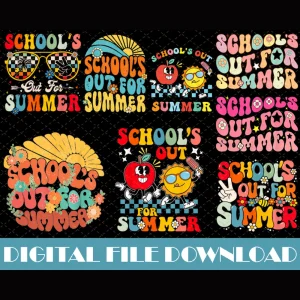 Enjoy your break from school with these vibrant images: "Summer Vacation png, Summer Teacher png, Last Day of School png, Summer Greetings png, Summer Break png, and Teacher's Summer Vacation shirt.