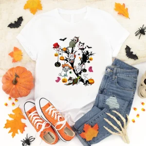 Halloween Shirt: Funny Cat Lover's Pumpkin Tree Horror Movie Tee-2