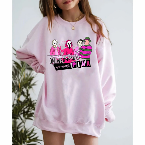 On Wednesday We Wear Pink Sweatshirt, Mean Girl Horror Shirt-3