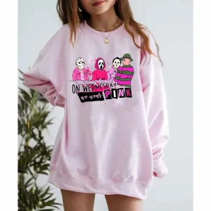 On Wednesday We Wear Pink Sweatshirt, Mean Girl Horror Shirt-4