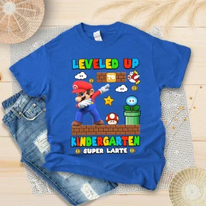 Personalized Super Mario Back To School Shirt, Leveled Up To Kindergarten Shirt, Super Kindergarten Shirt, Custom Grade First Day Of School Shirt, Teacher Shirt-2