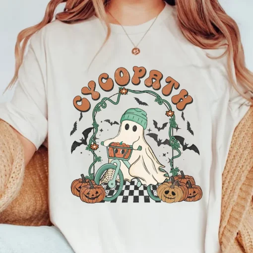 Halloween Disney Shirt, Retro Bicycle & Cute Ghost, Spooky Vintage Trendy