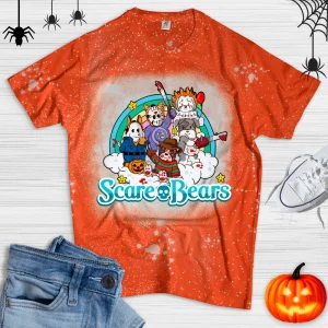 Scary Care Scare Bears Funny Halloween Horror Faces Vintage Bleached Shirt