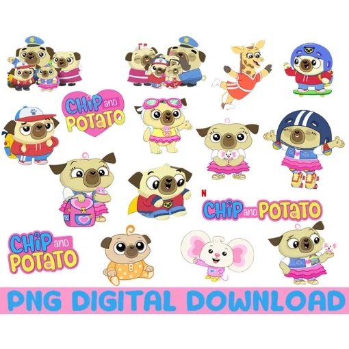 Chip and Potato png bundle Digital Download, Nico the panda Henrietta Totsy Tot Spud Logo