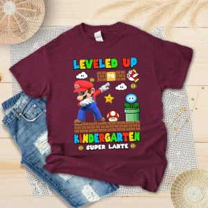 Personalized Super Mario Back To School Shirt, Leveled Up To Kindergarten Shirt, Super Kindergarten Shirt, Custom Grade First Day Of School Shirt, Teacher Shirt