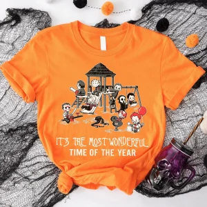 Halloween Shirt: Wonderful Time, Horror Movie Killers Graphic Tee-3