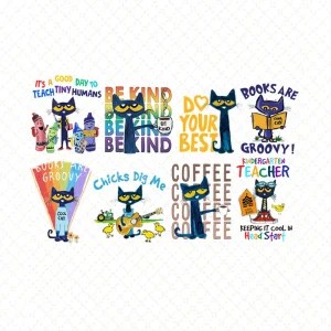 Pete The Cat Bundle png, Groovy png, Blue Cat PNG, First Day of School, Bank To School File