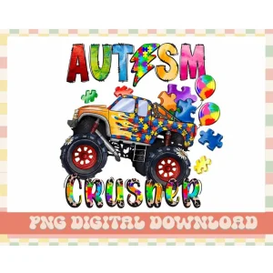 Autism Awareness Crusher Png, Autism Crusher Png, Sublimation Design, Autism Awareness png, Autism Puzzle Monster Truck Png, Autism Boy Png