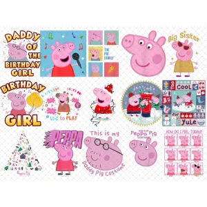 Peppa Pig Png Bundle, Files for cricut, Peppa Pig Birthday Png, Peppa Pig Princess Png, Pig cartoon Png