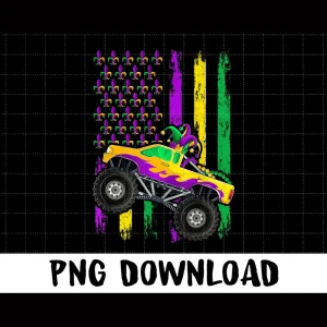 Mardi Gras Monster Truck Png, Jester Beads Flag File, Monster Truck with Jester Hat Png, Boy Mardi Gras