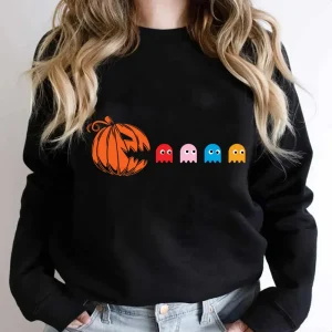 Halloween Pac Man Shirt, Funny Ghost Pumpkin Party Matching Shirt-2