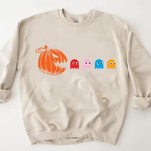 Halloween Pac Man Shirt, Funny Ghost Pumpkin Party Matching Shirt-3