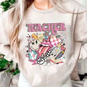 Teacher PNG, Back to School png, groovy teacher png, educator png, retro sublimation, hippie png designs, teacher shirt, digital download