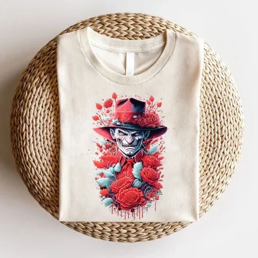 Horror Characters Shirt, Freddy Krueger Shirt, Purple Flowers Shirt-2