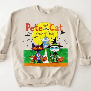 Halloween Shirt: Pete the Cat, Funny & Kind Pumpkin Sweatshirt-1