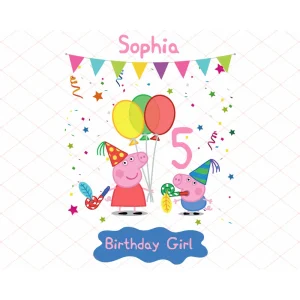 Peppa Pig Birthday PNG, Peppa Pig Png Design, Personalized Peppa Pig PNG, Custom Name Kids, Sublimation Design