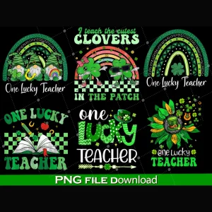 Teacher St Patrick's Png Bundle Retro One Lucky Charms Shenanigans Coordinator Cutest Clovers In Patch Smiley Messy Bun Shamrock Rainbow