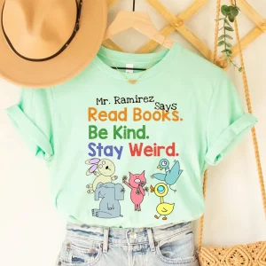 Personalized Name Elephant Piggie Pigeon Shirt, Read Books Back To School Shirt, Be Kind Shirt, Teacher Shirt, Pigeon Teacher Gift Shirt, Mo Willems T-Shirt -2