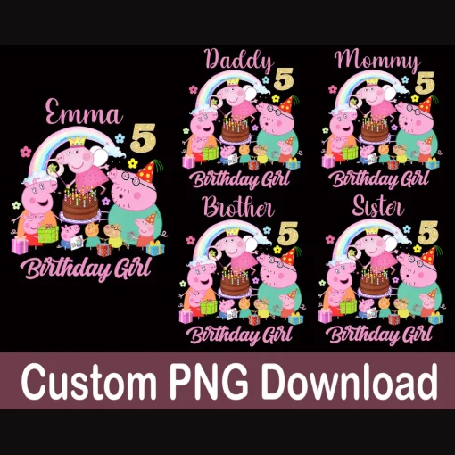 Custom Peppa Pig Family Birthday PNG for Shirts