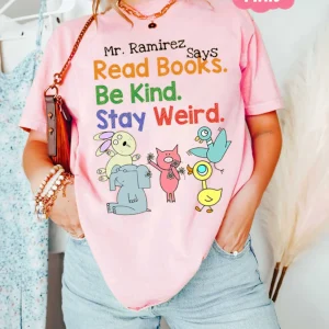 Personalized Name Elephant Piggie Pigeon Shirt, Read Books Back To School Shirt, Be Kind Shirt, Teacher Shirt, Pigeon Teacher Gift Shirt, Mo Willems T-Shirt -3