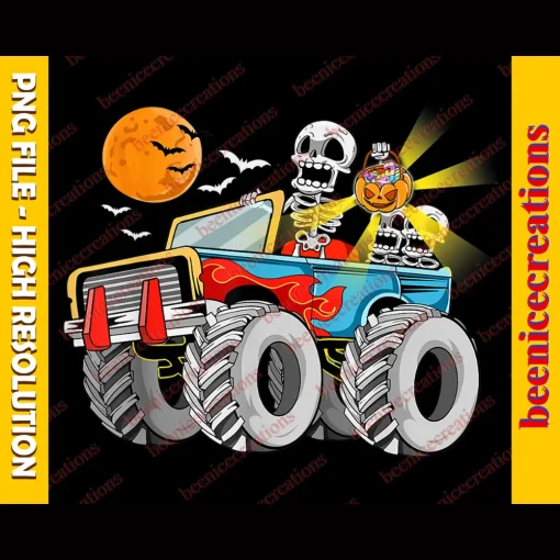 Halloween Skeleton Monster Truck Png, Skeleton Truck Halloween Png, Kid Monster Truck Halloween Png, Skeleton Halloween Png