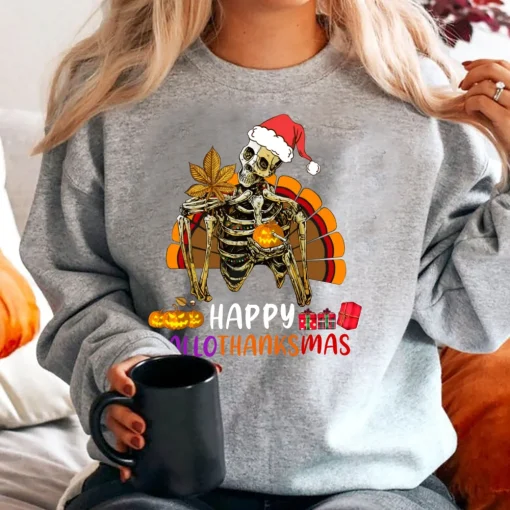 Halloween Shirt: Festive Skeleton Sweatshirt for Women-3