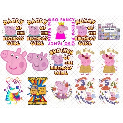 Peppa Pig PNG Bundle, Peppa Pig Lover, Peppa Pig Gift, Peppa Pig Birthday, Sublimation Design Download