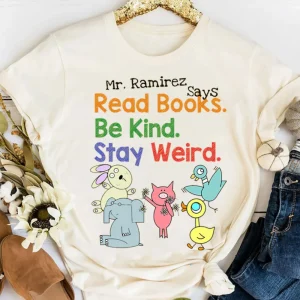 Personalized Name Elephant Piggie Pigeon Shirt, Read Books Back To School Shirt, Be Kind Shirt, Teacher Shirt, Pigeon Teacher Gift Shirt, Mo Willems T-Shirt