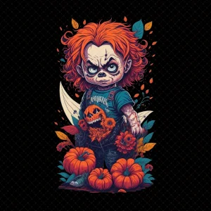 Horror Characters Shirt, Chucky Shirt, Purple Flowers Shirt, Horror Movie Characters